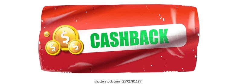 Red cash back vector icon and sticker isolated on white. Cashback sticker, tag, retro label, cashback or money refund horizontal banner, label, clip art png, flyer, poste background