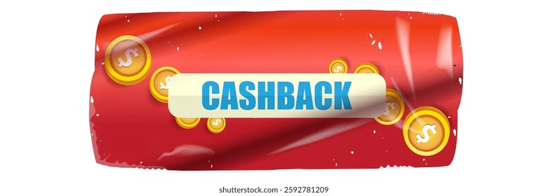 Red cash back vector icon and sticker isolated on white. Cashback sticker, tag, retro label, cashback or money refund horizontal banner, label, clip art png, flyer, poste background