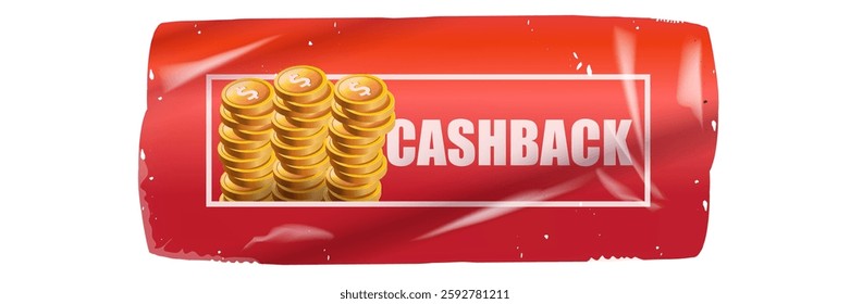 Red cash back vector icon and sticker isolated on white. Cashback sticker, tag, retro label, cashback or money refund horizontal banner, label, clip art png, flyer, poste background