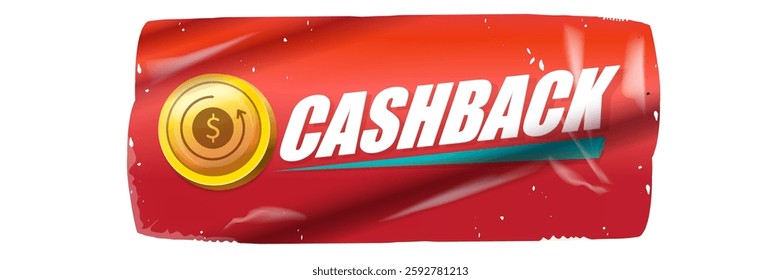 Red cash back vector icon and sticker isolated on white. Cashback sticker, tag, retro label, cashback or money refund horizontal banner, label, clip art png, flyer, poste background