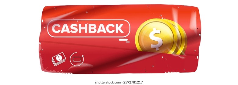 Red cash back vector icon and sticker isolated on white. Cashback sticker, tag, retro label, cashback or money refund horizontal banner, label, clip art png, flyer, poste background