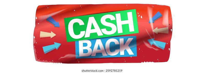 Red cash back vector icon and sticker isolated on white. Cashback sticker, tag, retro label, cashback or money refund horizontal banner, label, clip art png, flyer, poste background