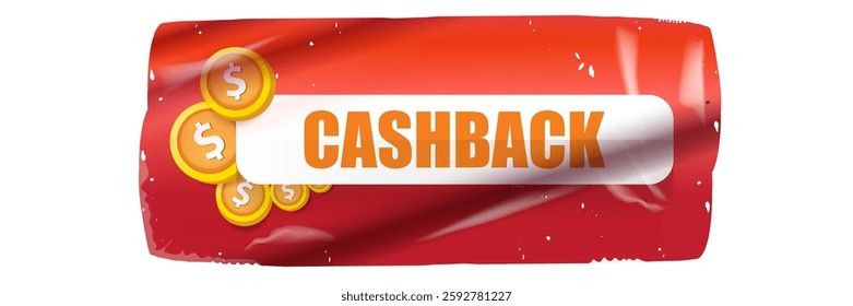 Red cash back vector icon and sticker isolated on white. Cashback sticker, tag, retro label, cashback or money refund horizontal banner, label, clip art png, flyer, poste background