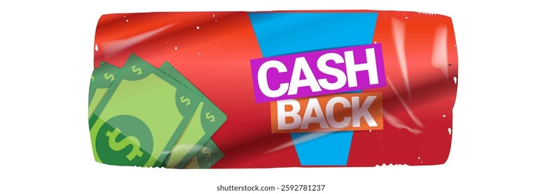 Red cash back vector icon and sticker isolated on white. Cashback sticker, tag, retro label, cashback or money refund horizontal banner, label, clip art png, flyer, poste background