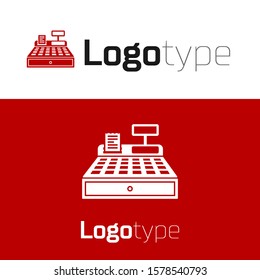 Red Cash register machine with a check icon isolated on white background. Cashier sign. Cashbox symbol. Logo design template element. Vector Illustration