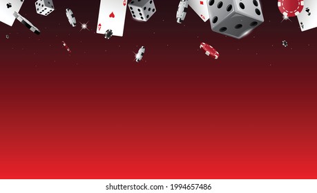 Red casino banner background with dices and poker chips