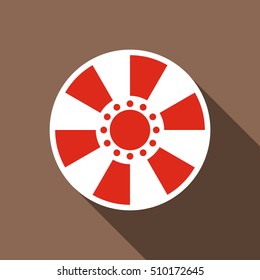 Red casino chip icon. Flat illustration of red casino chip vector icon for web