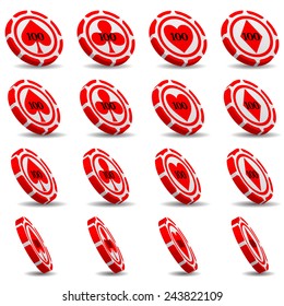 red casino chips set.(four view angle variation per type.)