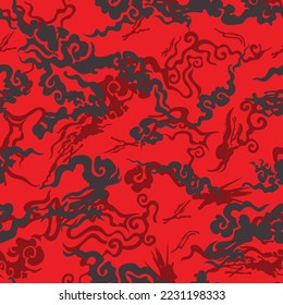 Red Casio G-Shock cloud chines camouflage seamless pattern design. Red camouflage texture. Chines camouflage design for printing. Abstract camouflage design. Print and fabric endless background.