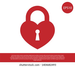 Red Castle in the shape of a heart icon isolated on white background. Locked Heart. Love symbol and keyhole sign. Vector Illustration