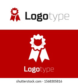 Red Cat award symbol icon isolated on white background. Medal with cat footprint as pets exhibition winner concept. Logo design template element. Vector Illustration