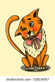 red cat with a bow, Print