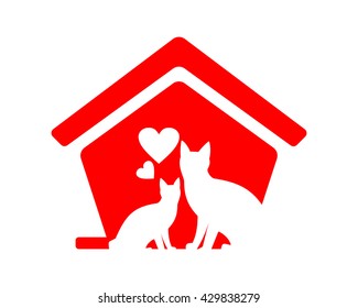 red cat cage image vector icon logo