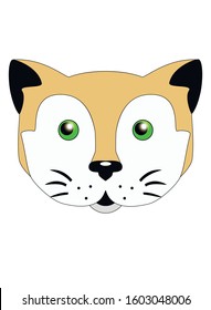 Red cat - cartoon face. Red and white cat head with green eyes - vector stylized picture