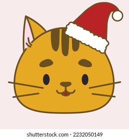 Red cat in cartoon style. In a New Year hat