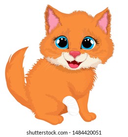 Red cat. Cartoon vector illustration.Сat with bandaged paw.