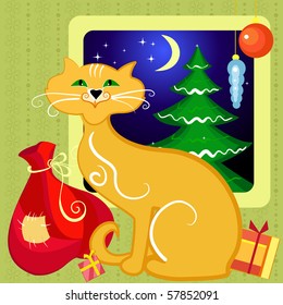 Red Cat with Christmas gifts