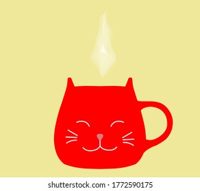 red Cat Coffee Mug with Ears and smoke above