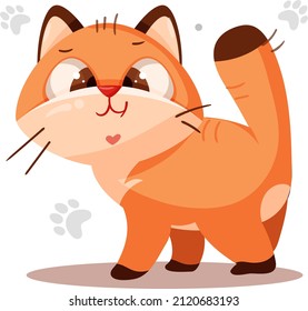 Rote Katze. Rutsche Zeichen. Kinderillustration. Vektorgrafik im Cartoon-Stil.