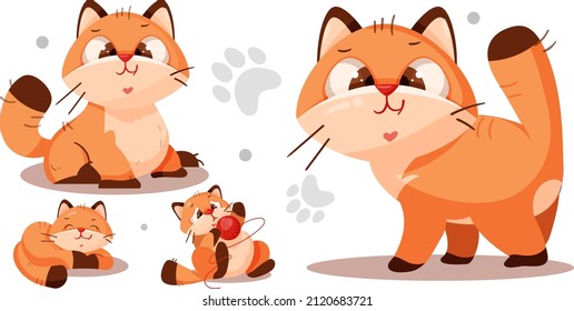 Red cat. Cute character. Children's illustration. Vector illustration in cartoon style.