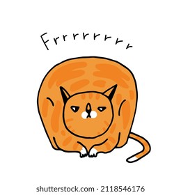 Red Cat Cute Funny Character in Doodle Cartoon Style. Ginger Grumpy Cat. Hand drawn vector illustration of sitting funny kitty isolated on white. The cat is up to something