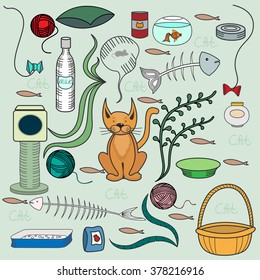 Red cat design with elements. Vector illustration