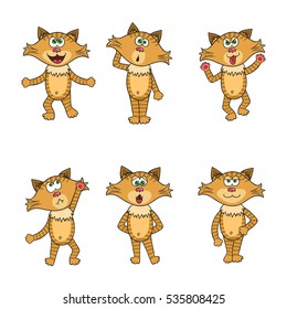 Red cat emotions set