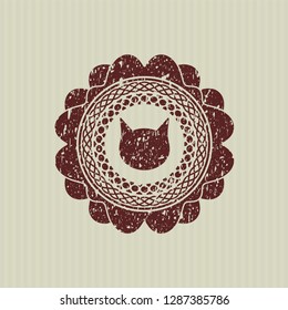 Red cat face icon inside distress grunge stamp