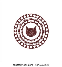 Red cat face icon inside grunge stamp