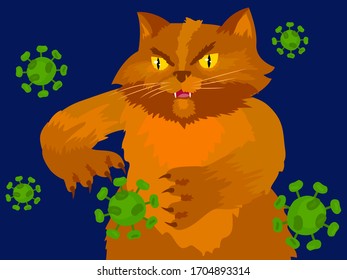red cat fights with covid-19