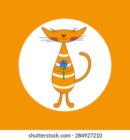 Red cat with flowers, vector illustration