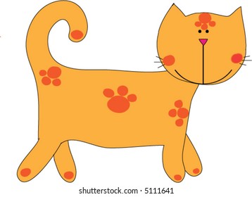 red cat with footprints on the body