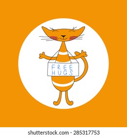 Red cat with free hugs, vector illustration