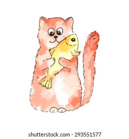 red cat with gold fish