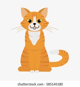 Red cat with green eyes. Cartoon character. Domestic animal. Flat vector stock illustration