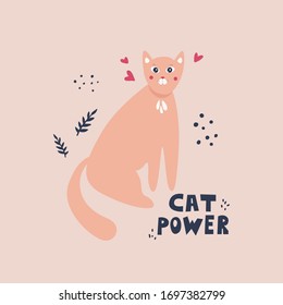 Red Cat Hand Drawn Vector Illustration Cat Power Art