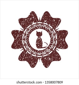 Red cat icon inside distressed grunge stamp