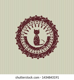 Red cat icon inside distressed grunge seal