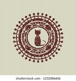 Red cat icon inside rubber texture