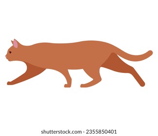 Red cat illustration. Ginger prowling cat in hunting pose. Feline silhouette, body shape of pet, side view. Modern vector in minimalist style, isolated