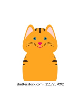 Red cat isolated on white background. Cute kind kitten. Cartoon flat vector illustration. Happy smiling cat with blue eyes. Cheerful character. T-shirt animal prints for kids