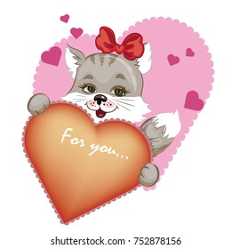red cat keeps a big heart in its paws, valentine