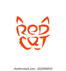 Red cat lettering logo. Cat head drawing letters composition.