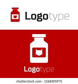 Red Cat medicine bottle icon isolated on white background. Container with pills. Prescription medicine for animal. Logo design template element. Vector Illustration