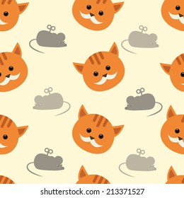 Red cat and mouse seamless pattern flat style