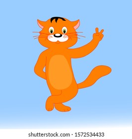 red cat on a blue background