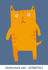 El gato rojo en un fondo azul. Ilustración vectorial.