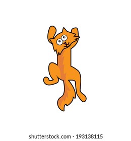 Red cat on white background - funny cartoon character, editable vector illustration, for print, game, web, poster, banner, label.