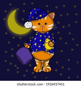 A red cat in pajamas. Postcard, poster, picture, image.