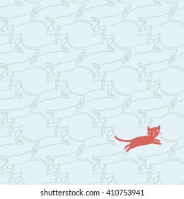 Red cat seamless pattern